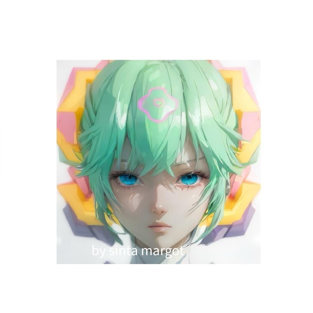 HANDCRAFTED digital art print Vibrant Anime Art Print with Mint Green Hair by me